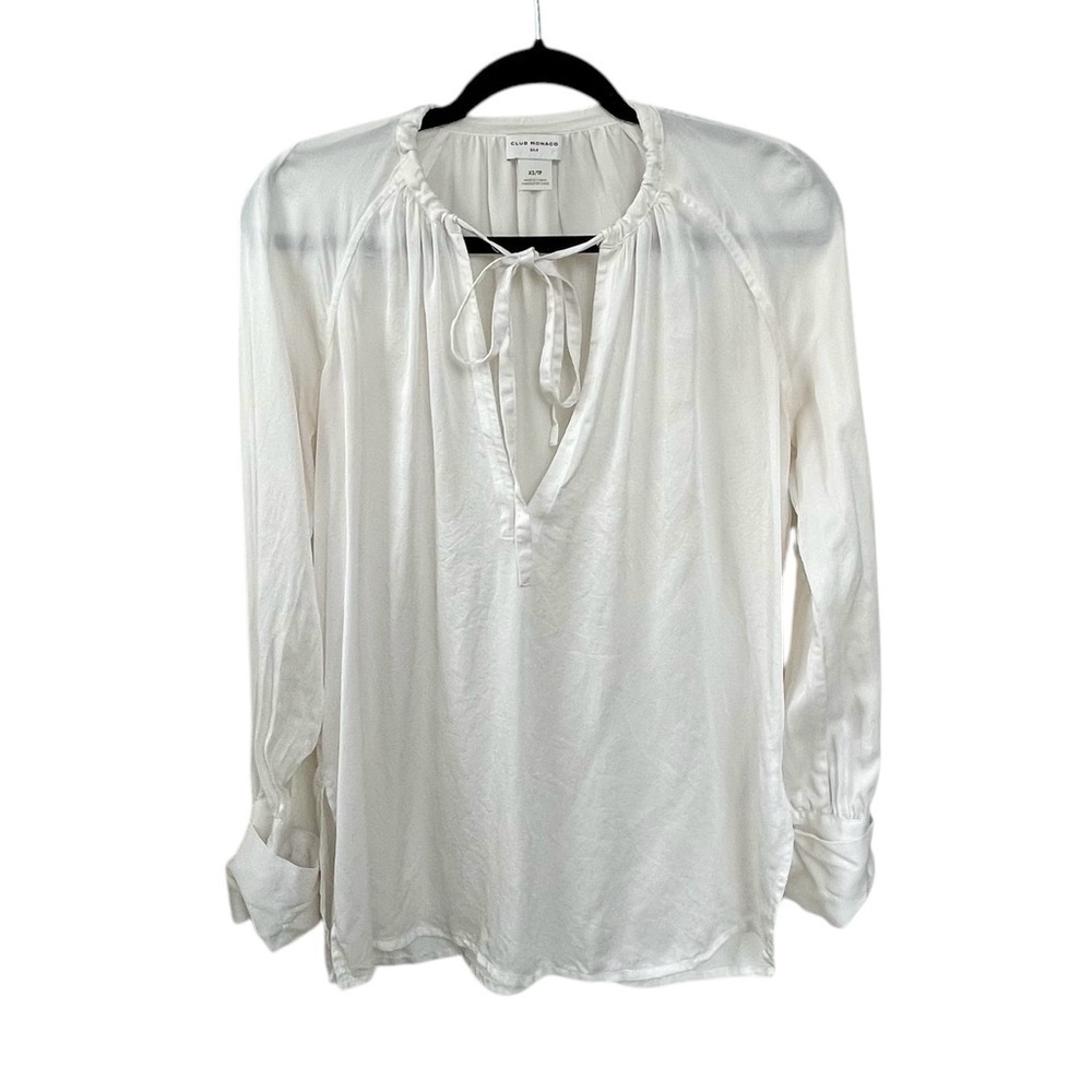 Club Monaco Silk Long Sleeve Peasant Blouse Ivory XS